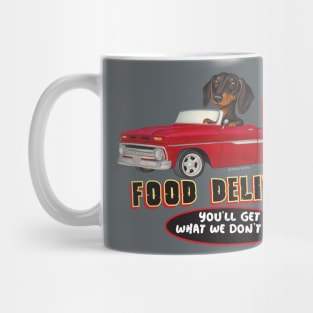 vintage Black Doxie Dachshund in Red Truck having fun Mug